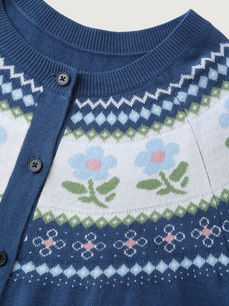 Fair Isle Jacquard Color Contrast Knit Cardigan