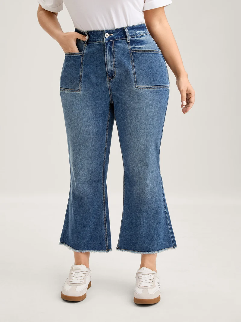Retro Wash Flared Hem Pockets Jeans
