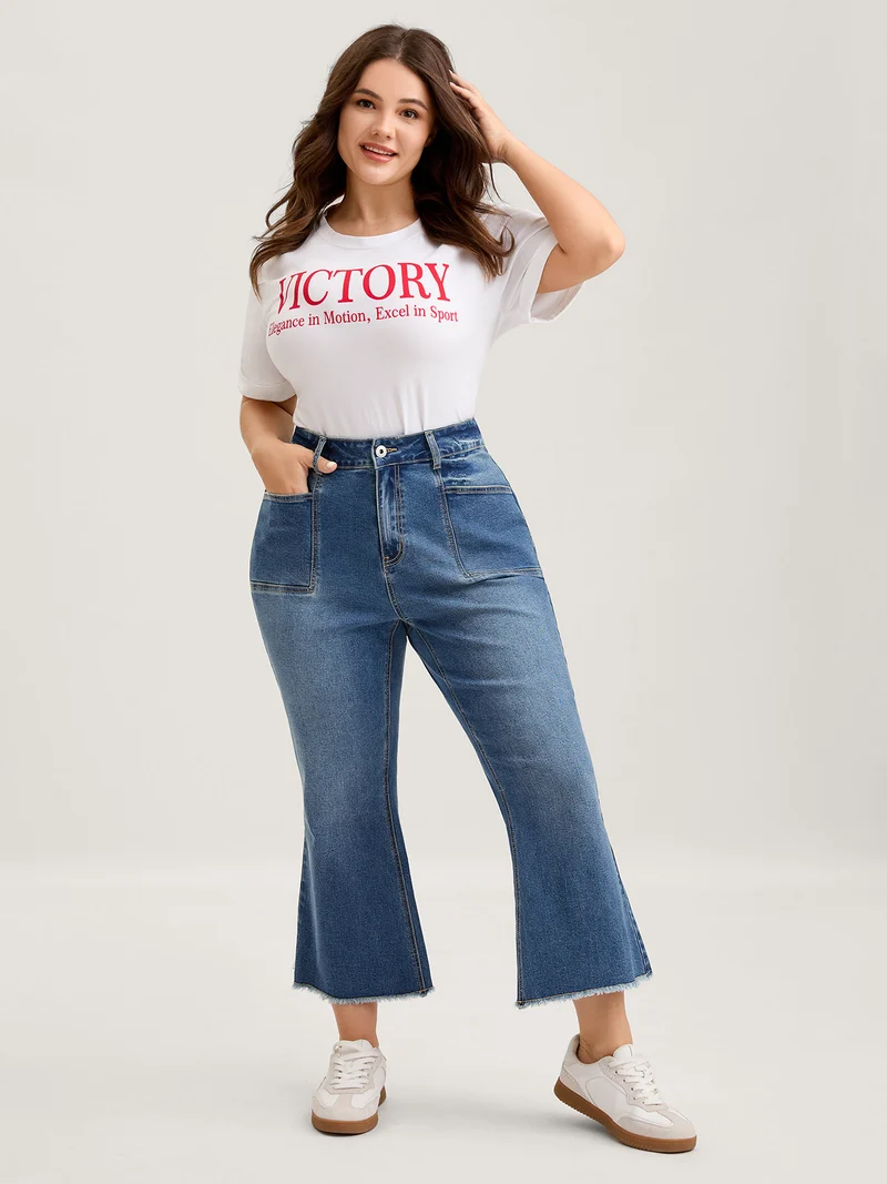 Retro Wash Flared Hem Pockets Jeans