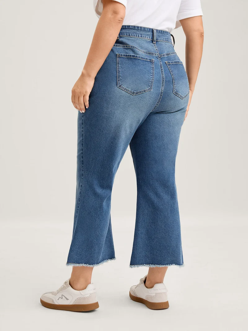Retro Wash Flared Hem Pockets Jeans
