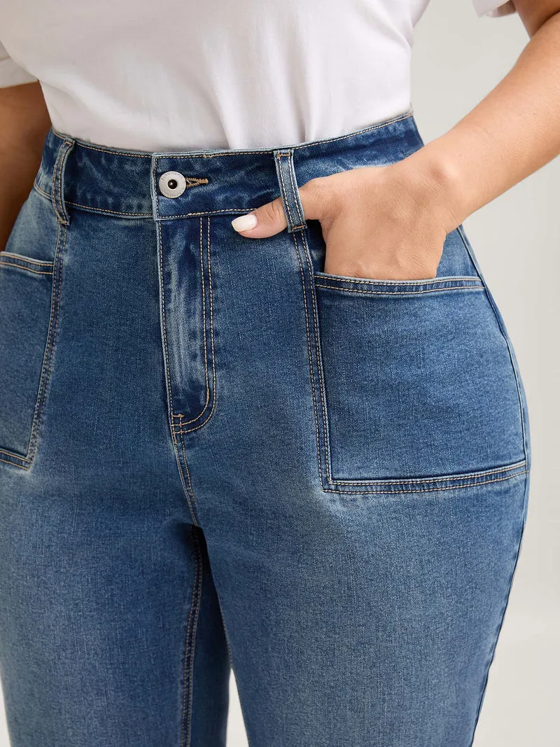 Retro Wash Flared Hem Pockets Jeans