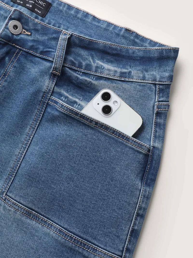 Retro Wash Flared Hem Pockets Jeans