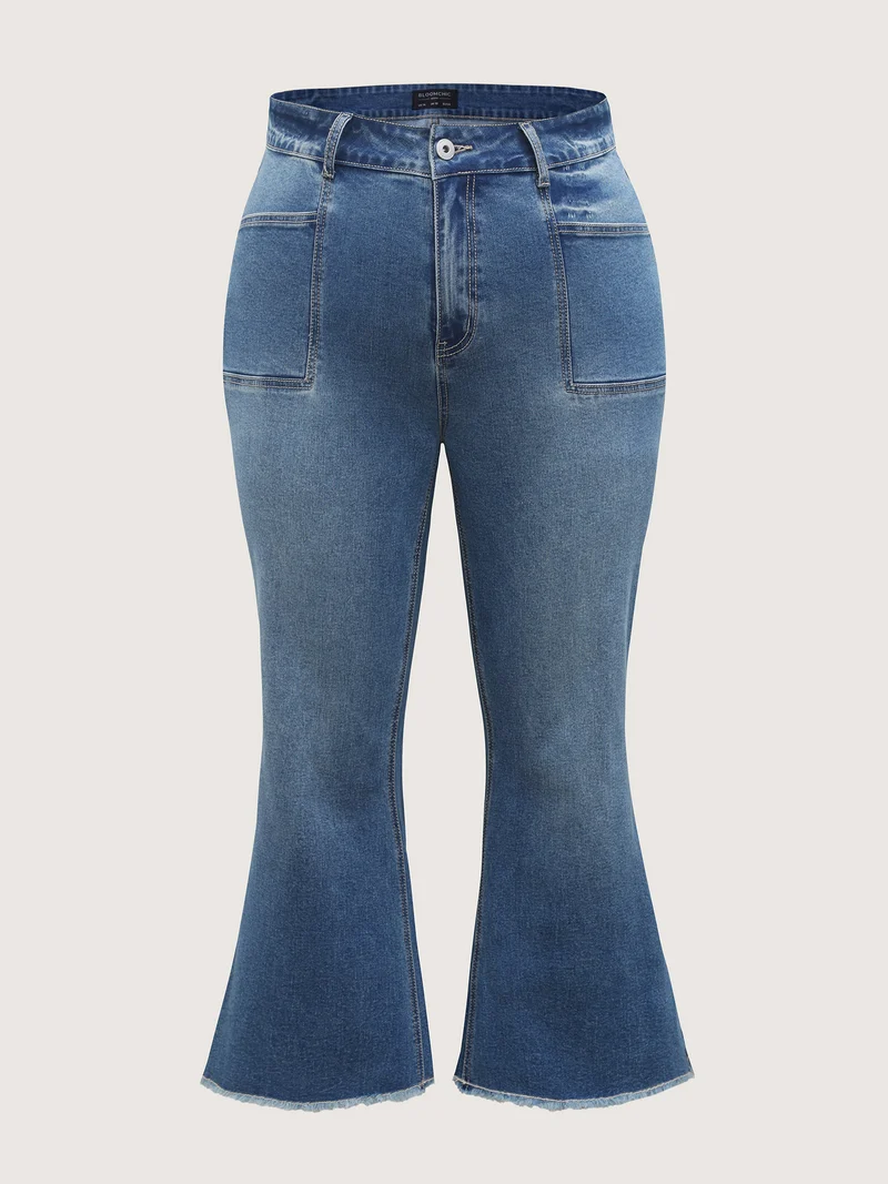 Retro Wash Flared Hem Pockets Jeans