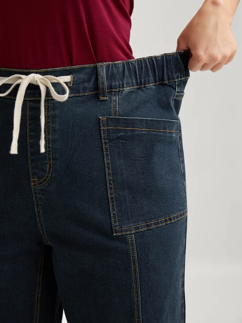 Drawstring Waist Elastic Waist Straight-Leg Jeans