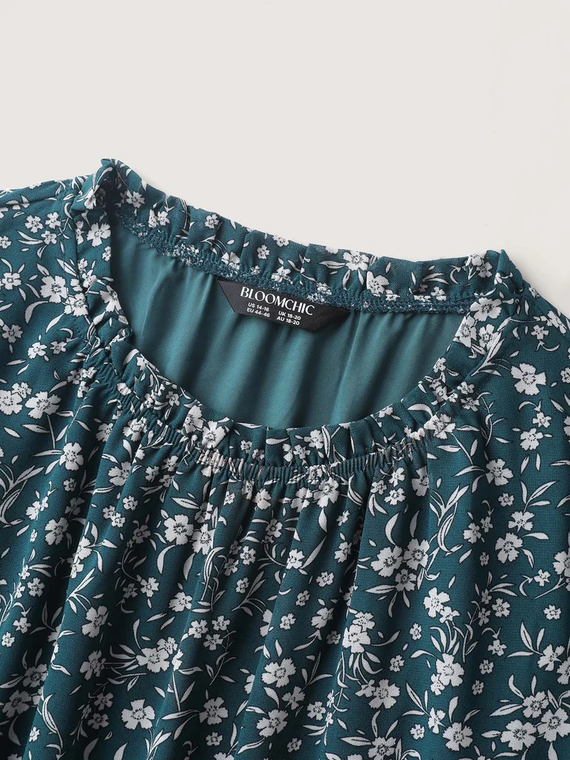 Monochromatic Floral Stretchy Waist Midi Dress