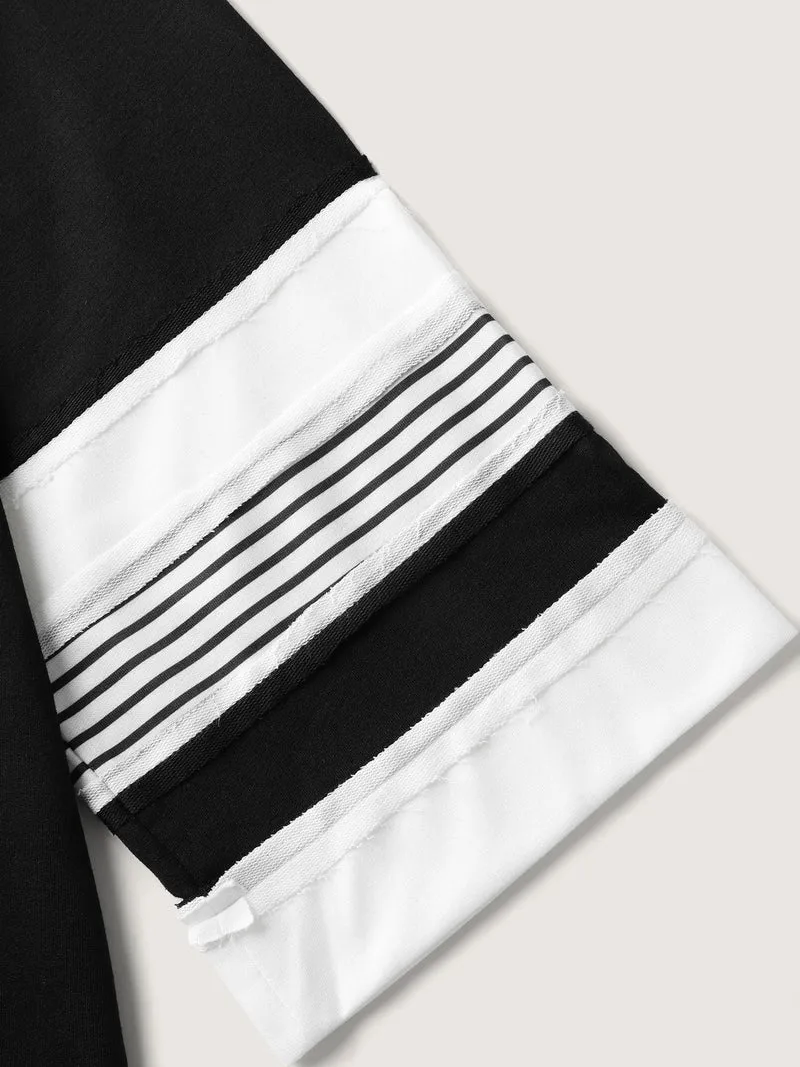 Non-Stretch Stripes Contrast Split Neck T-Shirt