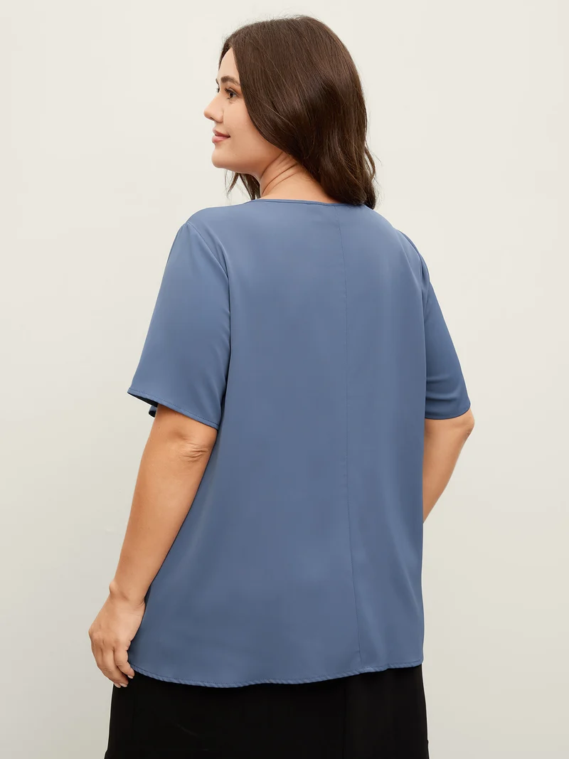 Cross-Tie Metal Detail Solid Blouse