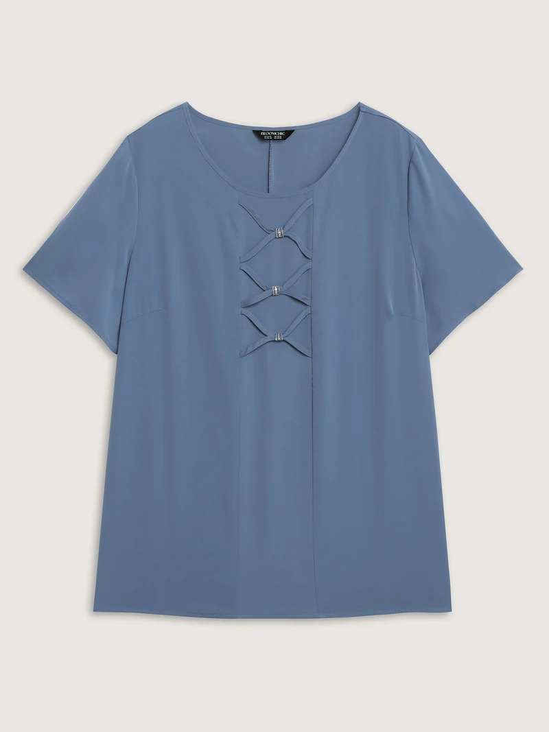 Cross-Tie Metal Detail Solid Blouse