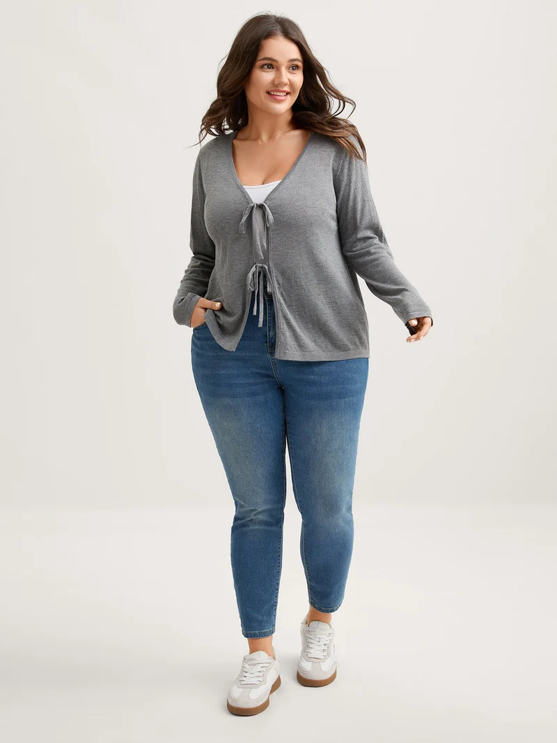 Supersoft Wool Front Tie V-Neck Knit Cardigan