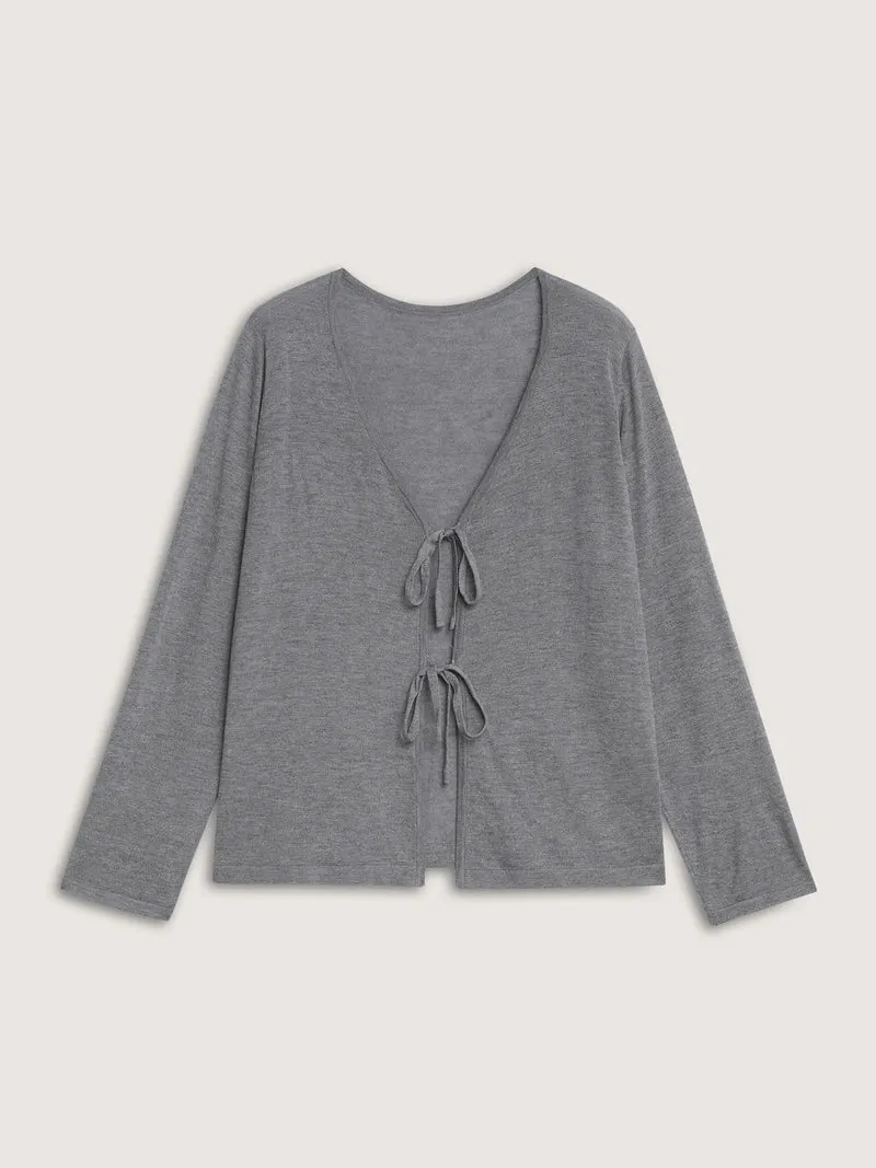 Supersoft Wool Front Tie V-Neck Knit Cardigan