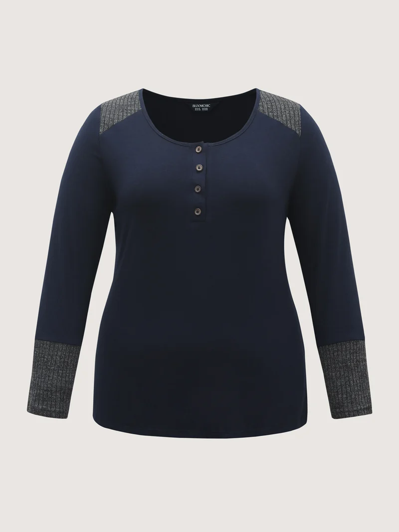 Supersoft Ribbed Button Neckline Fitted T-Shirt