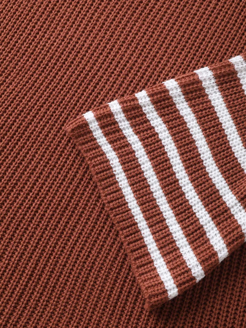 Striped Print Textured Drop Shoulder Pullover