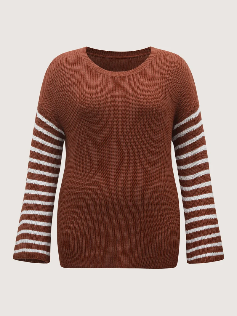 Striped Print Textured Drop Shoulder Pullover