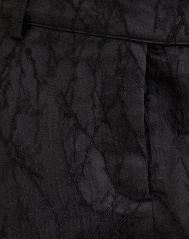 Mini-short Tanur en jacquard de satin d'ameublement noir à motifs floraux