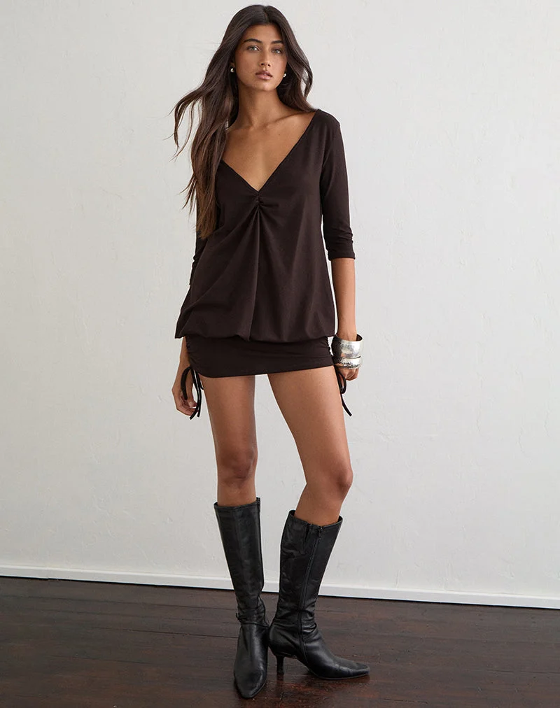 Mini-robe Sundari en jersey de rayonne, couleur marron chocolat