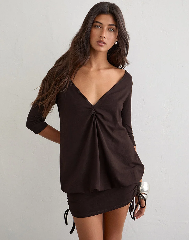 Mini-robe Sundari en jersey de rayonne, couleur marron chocolat