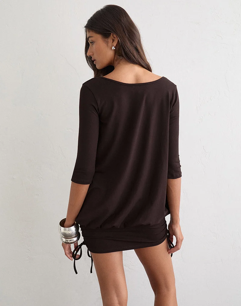 Mini-robe Sundari en jersey de rayonne, couleur marron chocolat