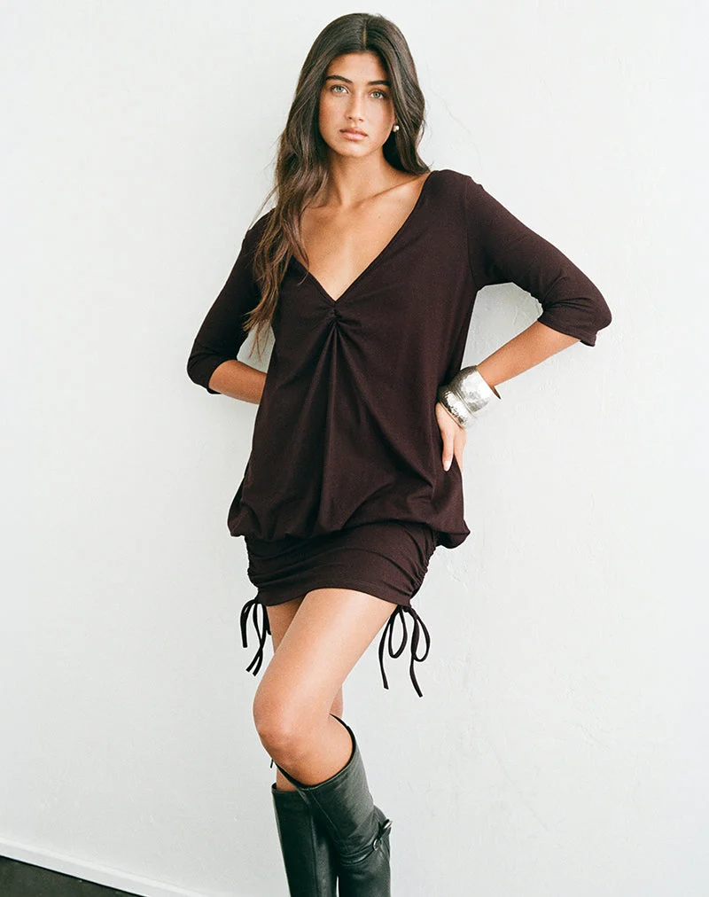 Mini-robe Sundari en jersey de rayonne, couleur marron chocolat