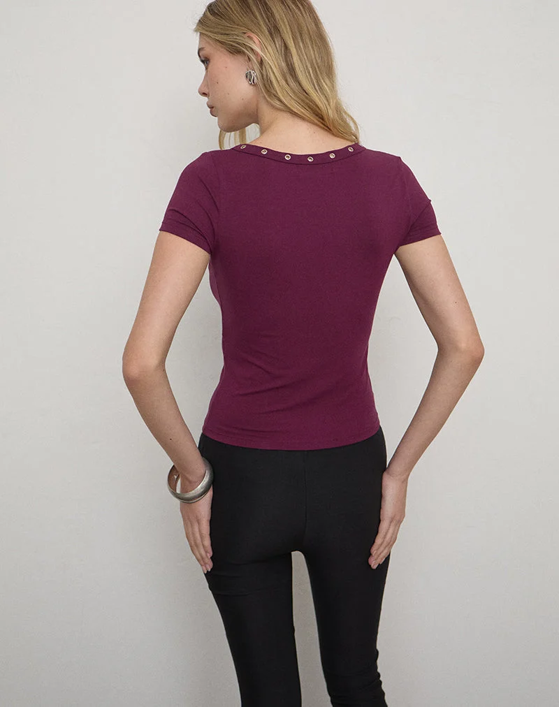 Haut à lacets Sudata en jersey de rayonne, violet foncé
