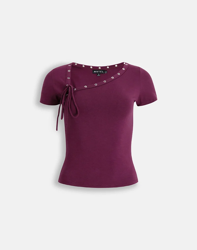 Haut à lacets Sudata en jersey de rayonne, violet foncé