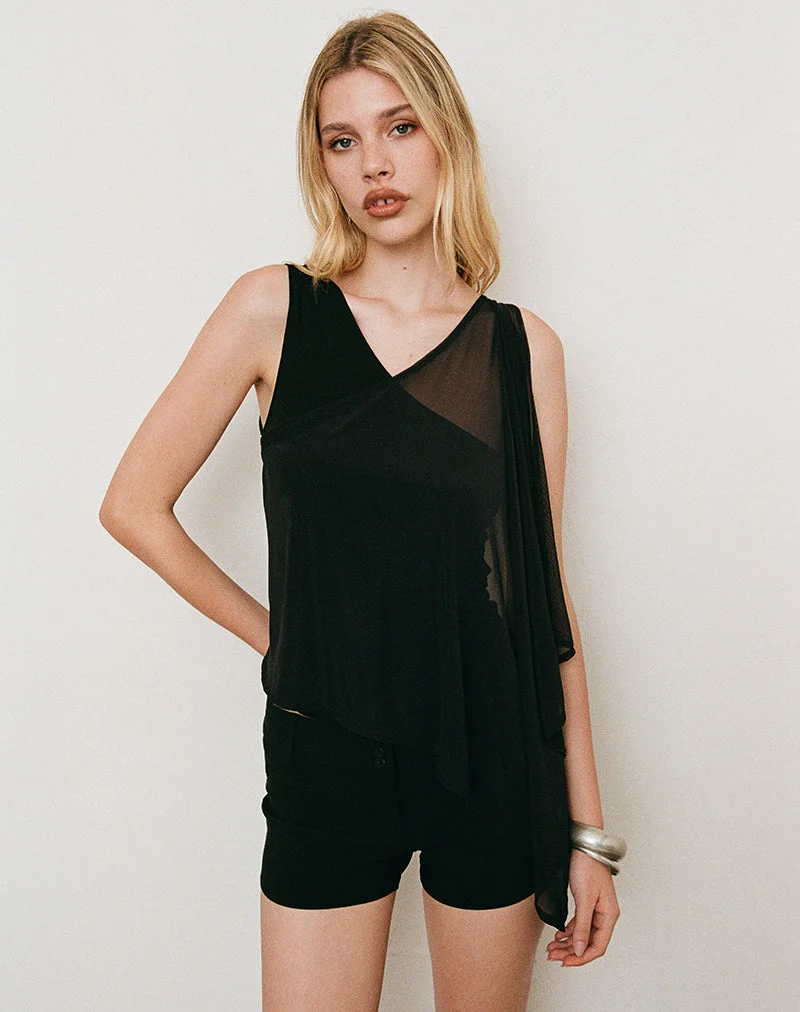Haut asymétrique Siera avec empiècement en maille, en cupro noir