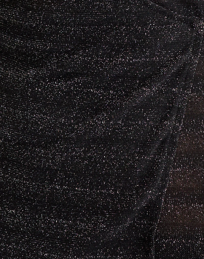 Haut Porsha à encolure en trou de serrure, en maille noir brillant
