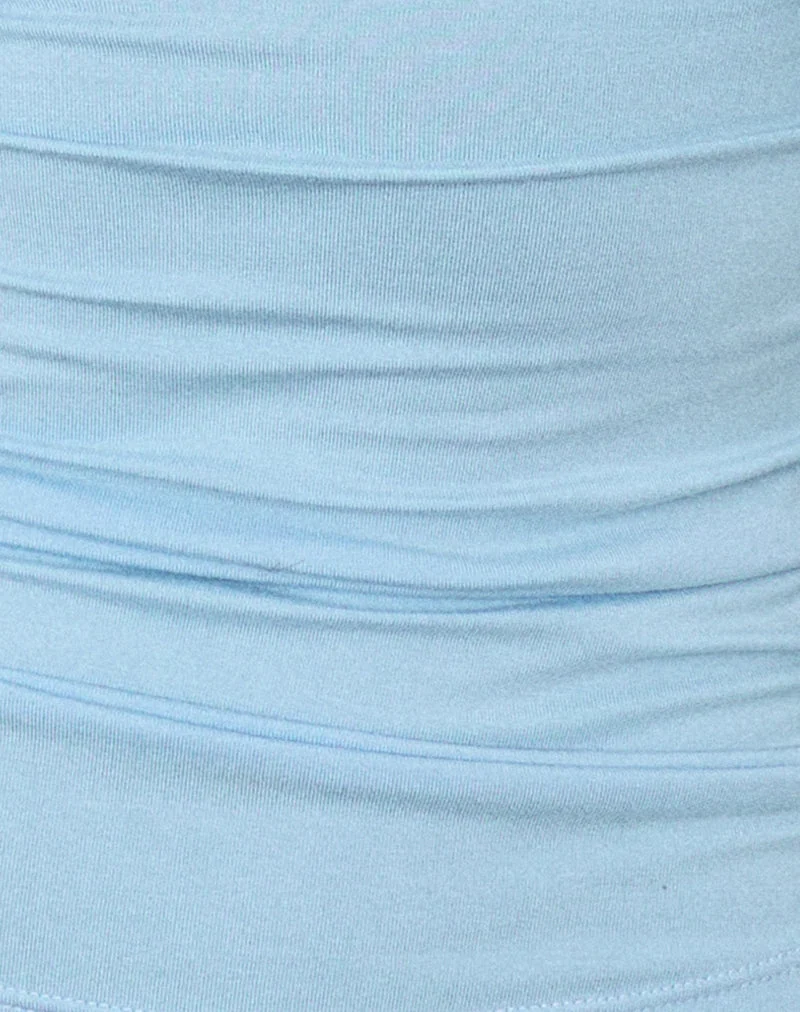 Haut Lilro à manches longues, décolleté plongeant et manches chauve-souris, couleur bleu frais