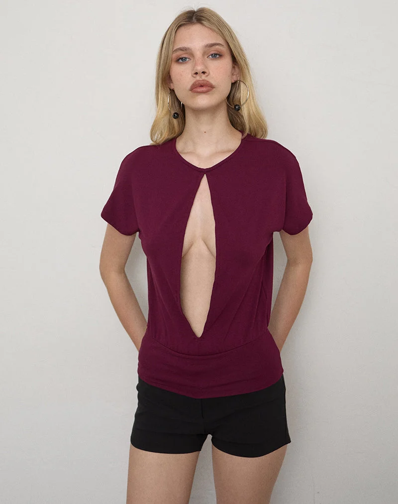 Haut Krystle à grande ouverture en forme de trou de serrure, couleur violet foncé