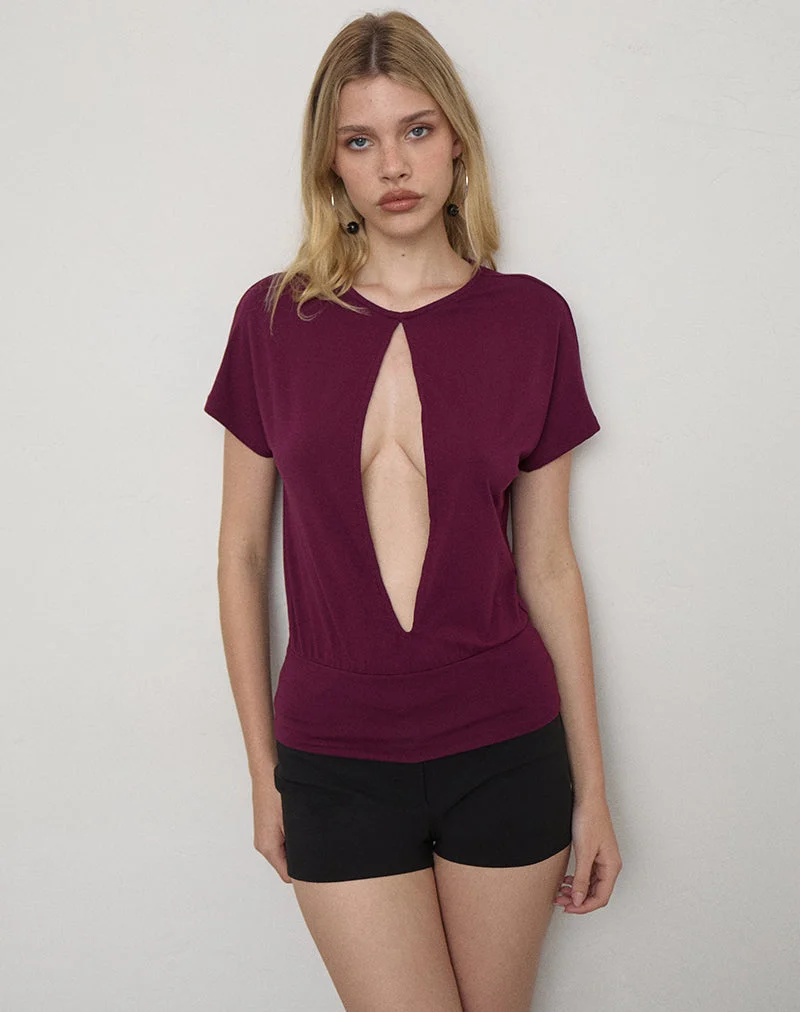 Haut Krystle à grande ouverture en forme de trou de serrure, couleur violet foncé