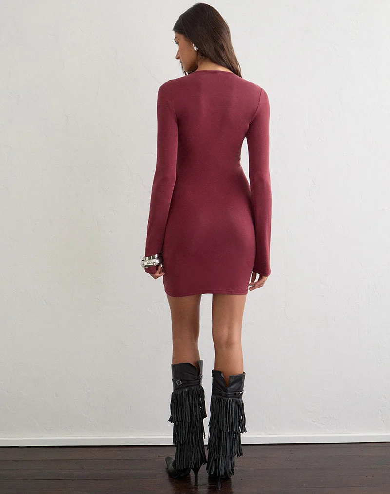 Mini-robe à manches longues Joram en cupro bordeaux