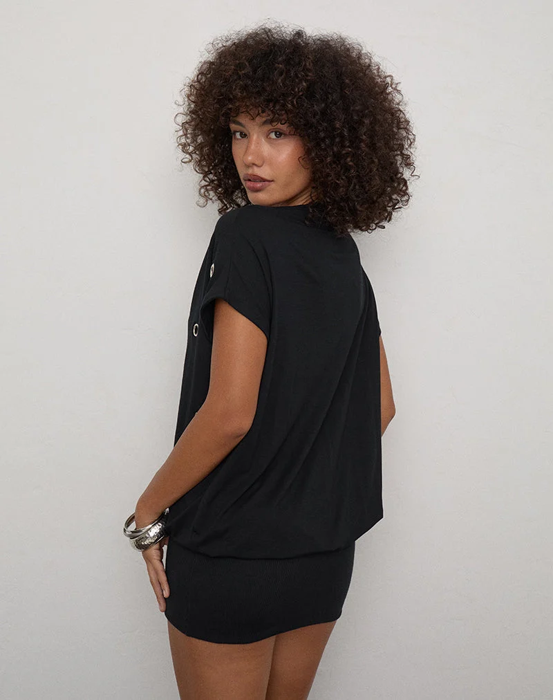 Robe Chukaya à œillets en jersey de rayonne, noire
