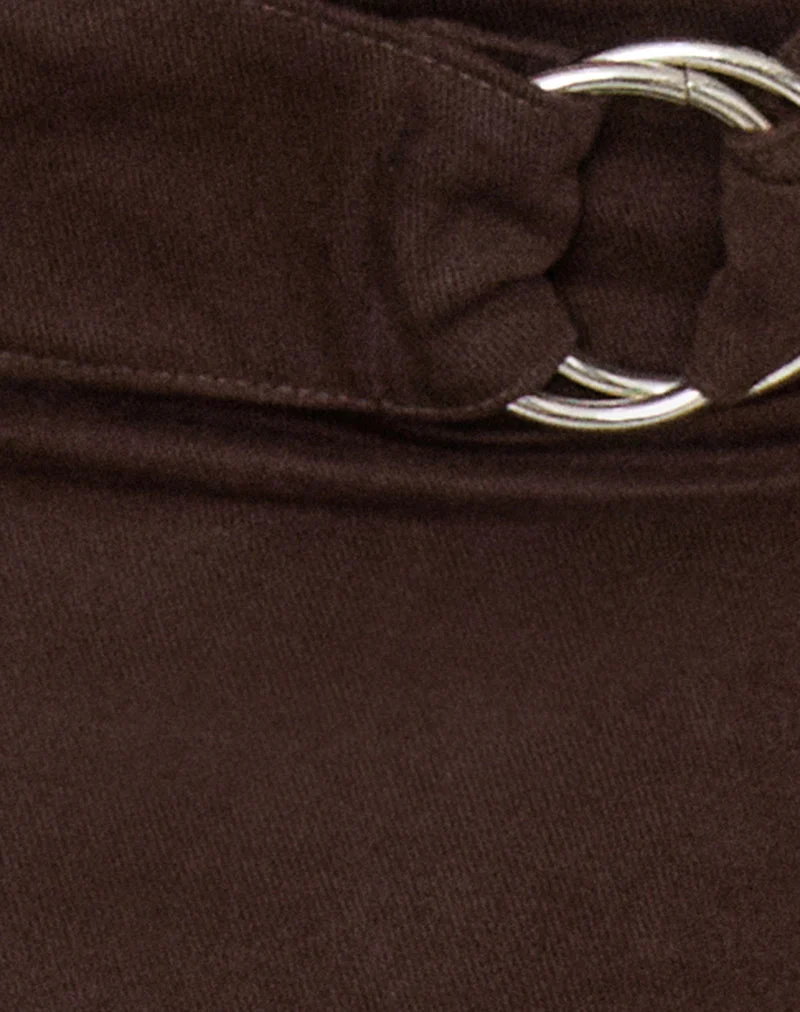 Mini-jupe Litasa avec ceinture à boucle, en sergé brossé marron