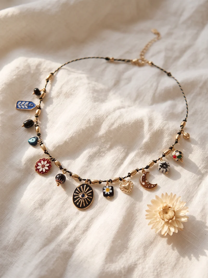 Collier Multi-Pampilles - Noir Doré
