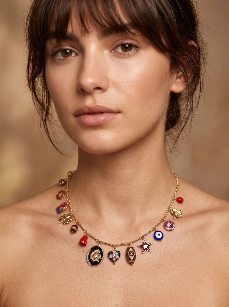 Collier Multi-Pampilles Émaillées - Choco Doré