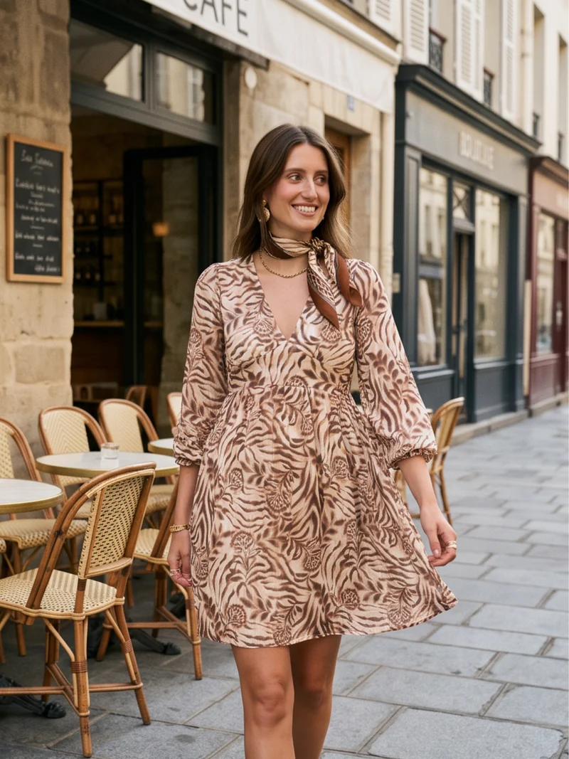 Robe Romane - Imprimé Zébré Fleuri