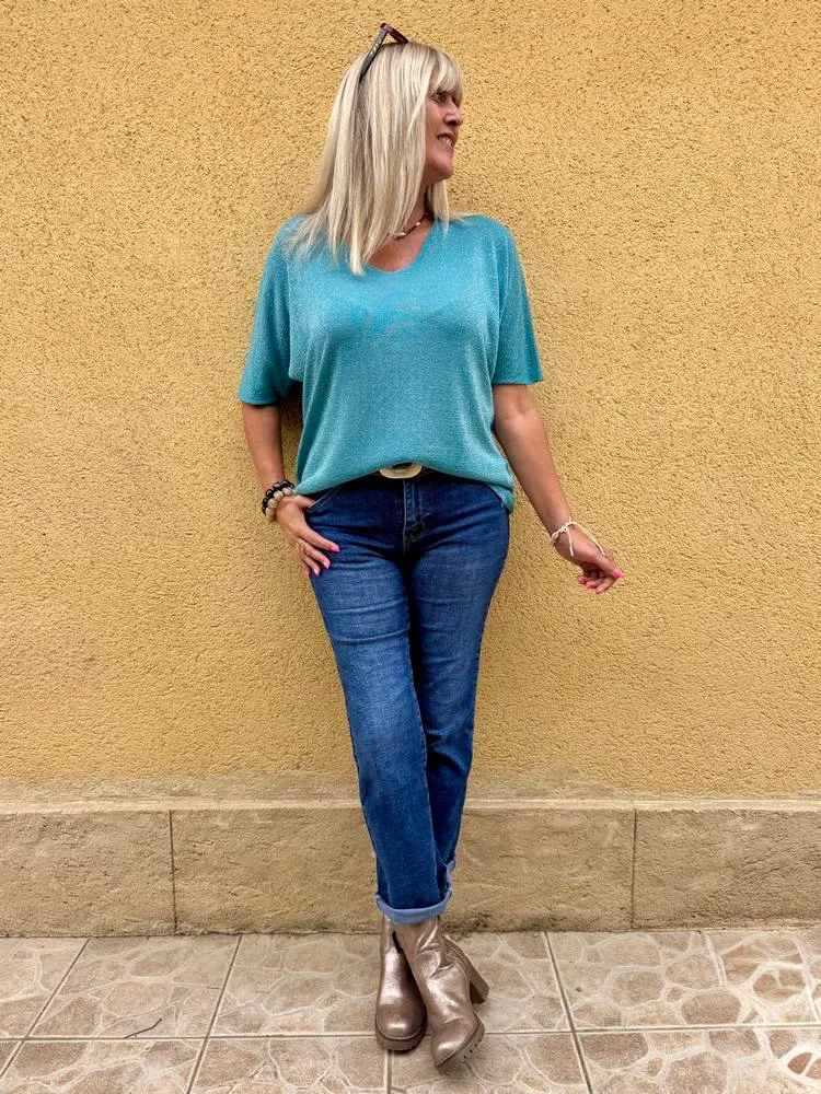 Teeshirt brillant Julio turquoise