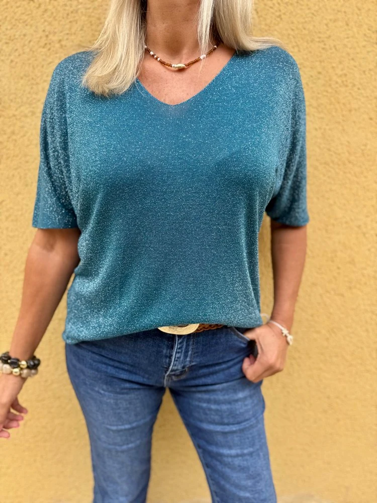 Teeshirt brillant Julio bleu canard