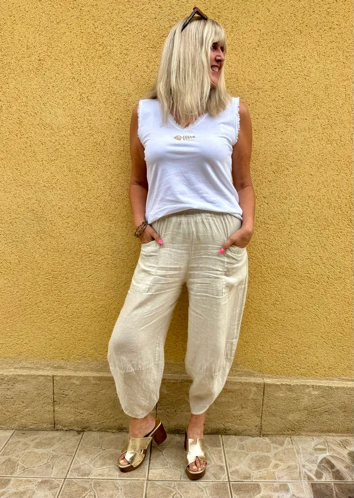 Pantalon en lin Angelo beige