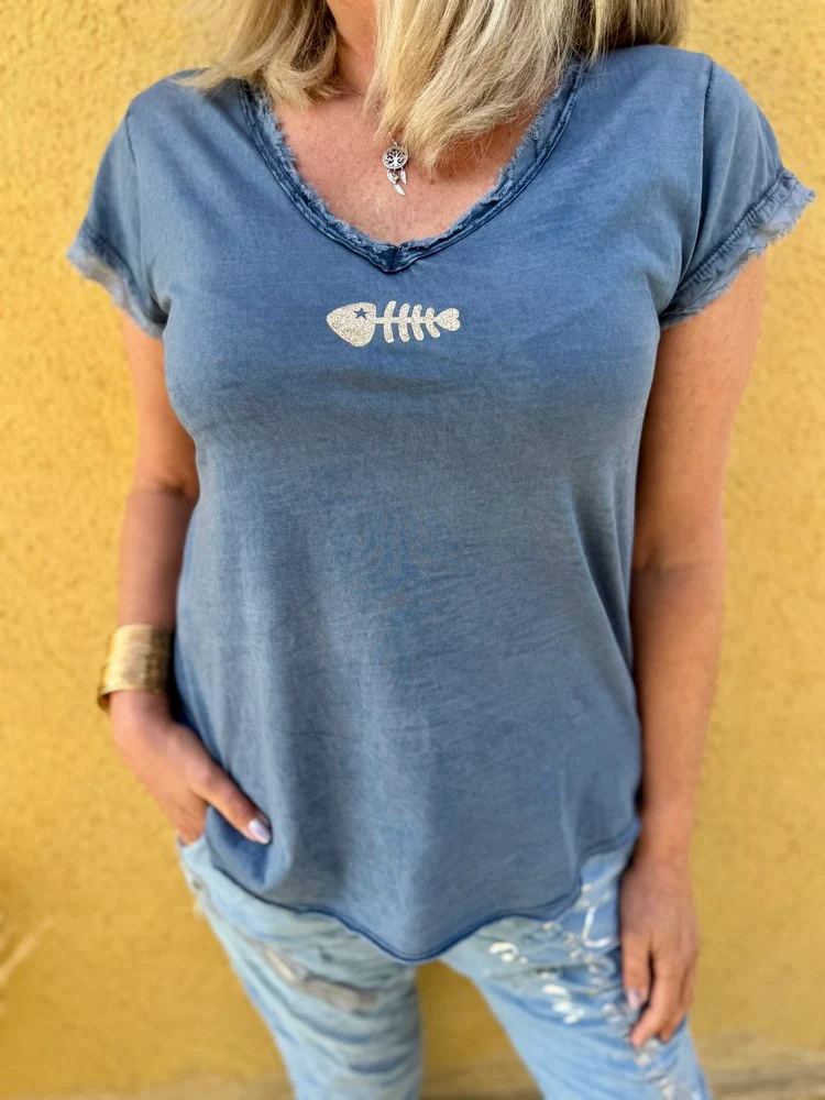 Teeshirt Poisson bleu jean foncé