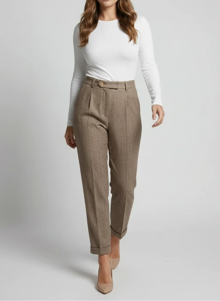 Pantalon taille haute coupe droite confort élégant