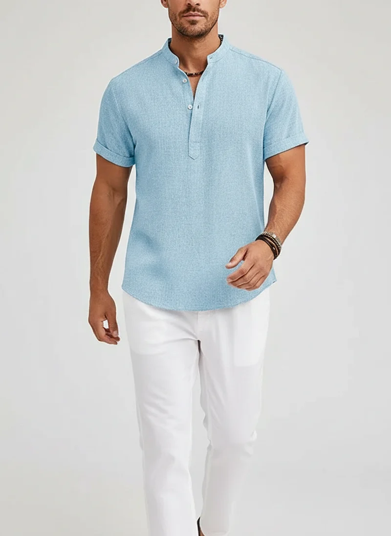 Chemise lin col Henley