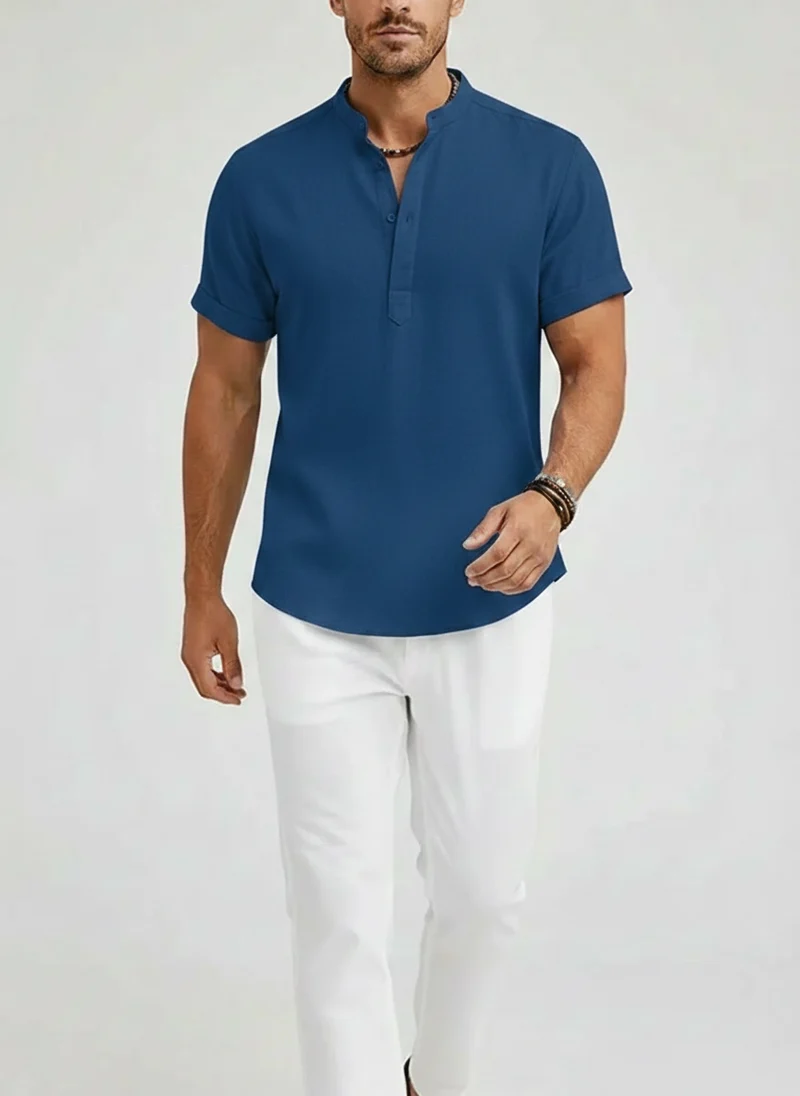 Chemise lin col Henley