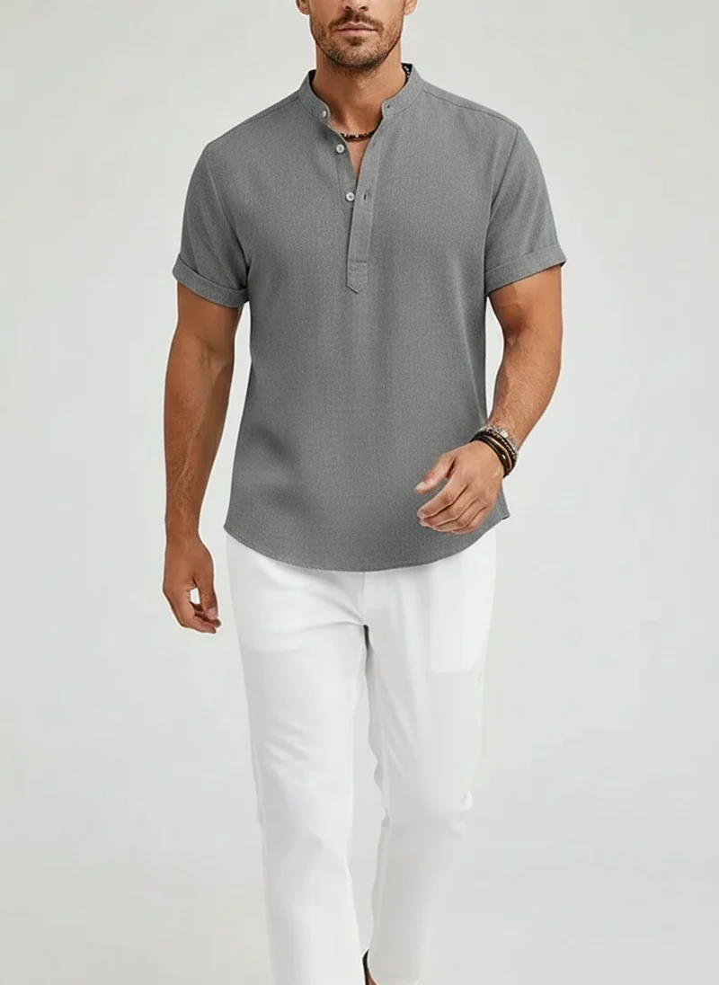 Chemise lin col Henley