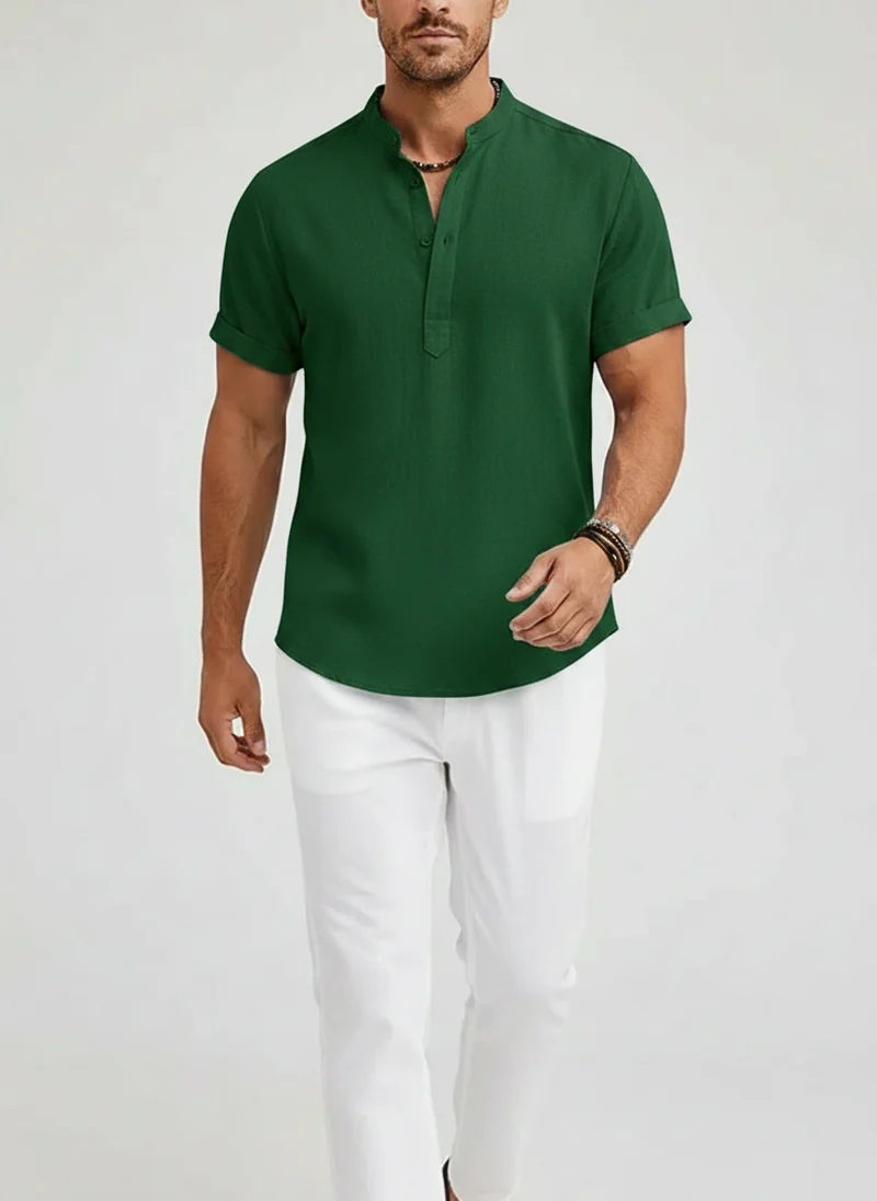 Chemise lin col Henley