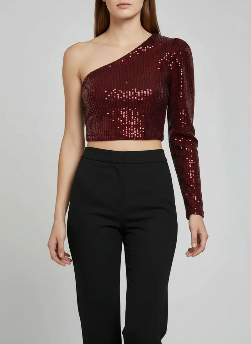Top asymétrique à paillettes