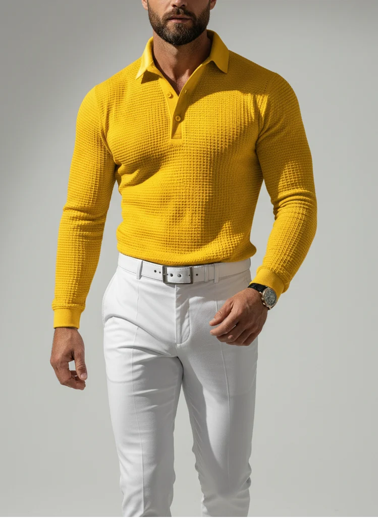 Polo manches longues texturé