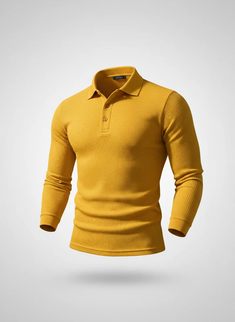 Polo manches longues texturé
