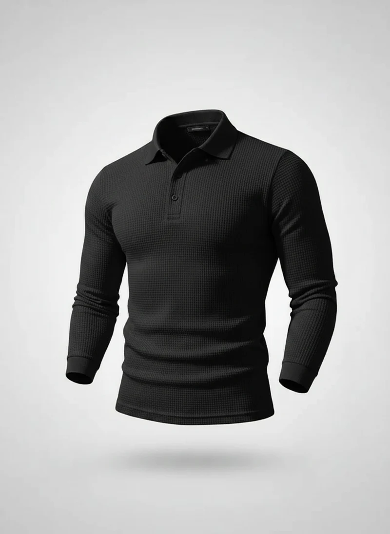 Polo manches longues texturé