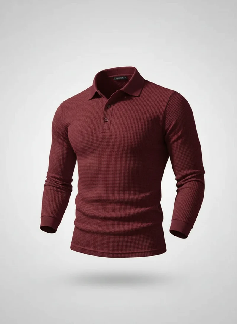 Polo manches longues texturé