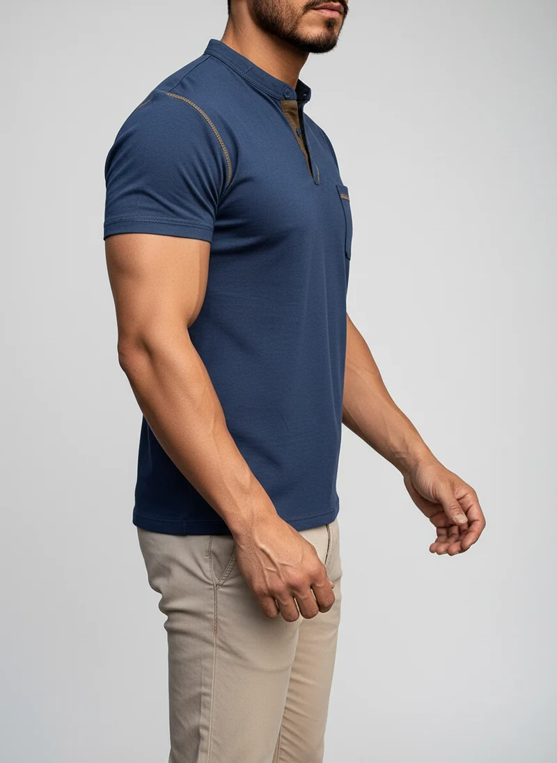 T-shirt col tunisien structuré